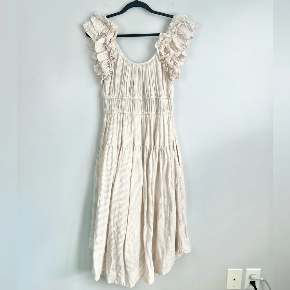 Ulla Johnson Size 6 • Rissa Linen Striped Ruffle Nap Midi Dress. - Picture 6 of 6
